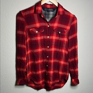 GAP Women's Red and Black Checkered Button Down Shirt Size XXS